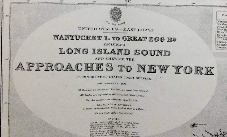 VINTAGE ADMIRALTY  CHART. No. 2480. APPROACHES to NEW YORK. 1896. - Image 2 of 4