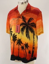 HUGO BOSS Red Palm Tree ELLINO Straight Fit Short Sleeve Viscose Shirt XXL NWT