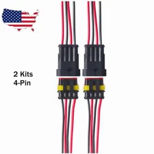 2 Sets Electrical Car 4-Pin 18AWG Wire Connector Male Female Plug Kit Waterproof
