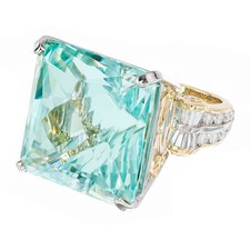 47.33 Carat Aquamarine Diamond Yellow Gold Platinum Cocktail Ring