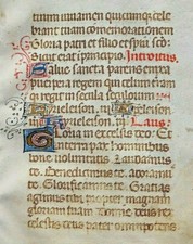 HOUR BOOK, LATIN MANUSCRIPT ON PARCHMENT,WITH INITIALS,CIRCA 1450,(6)