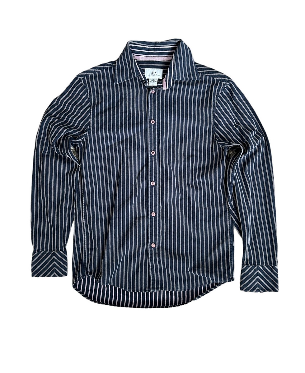 AX Armani Exchange Button Up Shirt Long Sleeve Blue Gray Striped