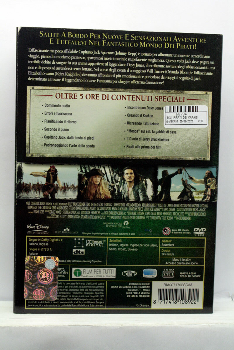 PIRATI DEI CARAIBI LA MALEDIZIONE DEL FORZIERE FANTASMA ED x2 DVD