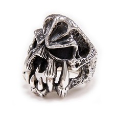 ALIEN PREDATOR SKULL FANGS 925 STERLING SILVER GOTHIC BIKER ROCKER RING cs-r013