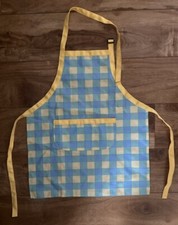 Kids Apron Unisex s With Pockets Adjustable Blue Green Yellow Checkered