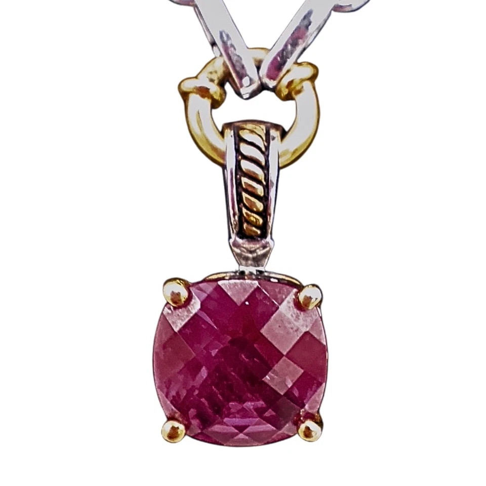 女士镀银模拟红宝石吊坠项链优雅华丽 — 第 2/4 张图片