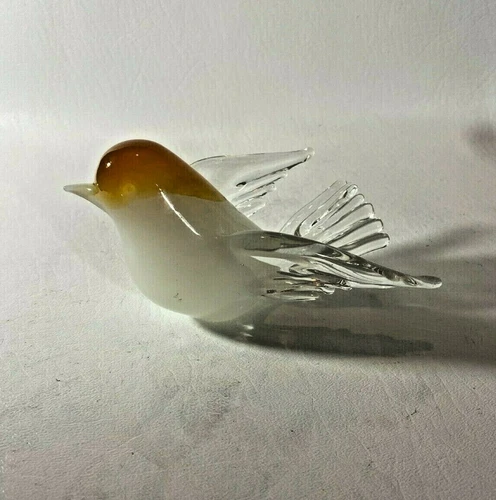 Vtg. Murano Style Tan Headed Song Bird Glass Figurine