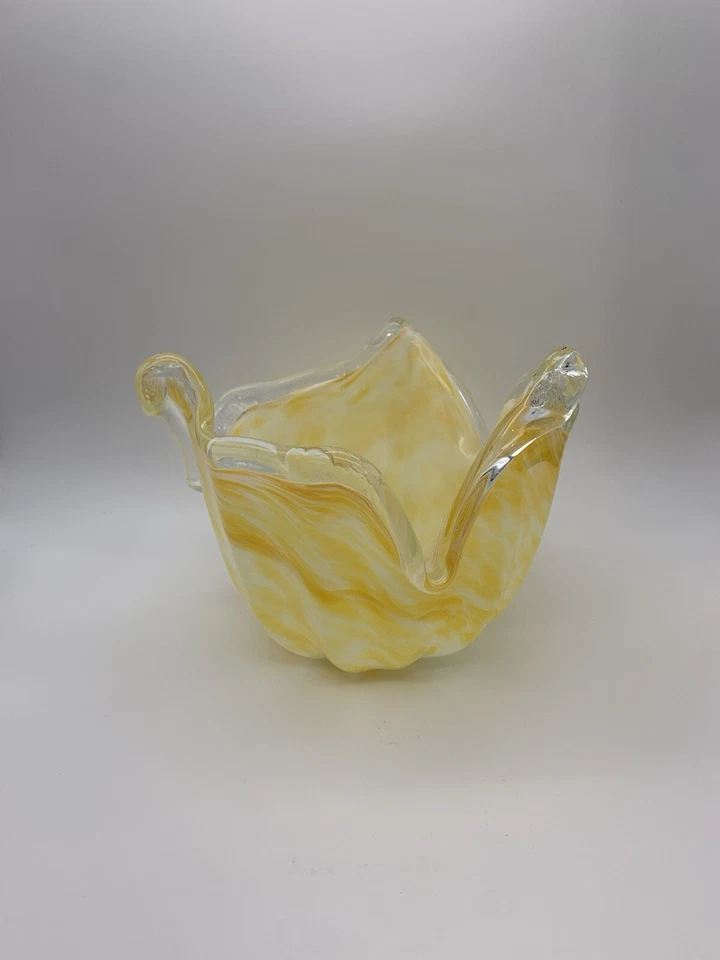 "Pañuelo de cristal artístico de Murano calabaza amarilla cremosa vintage LAVORAZIONE 8""" Foto 2 de 4