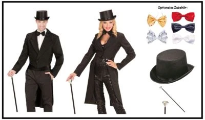 WIDMANN FRACK Schwarz lang Partner Kostüm Damen Herren Hochzeit JGA Karneval Fasching