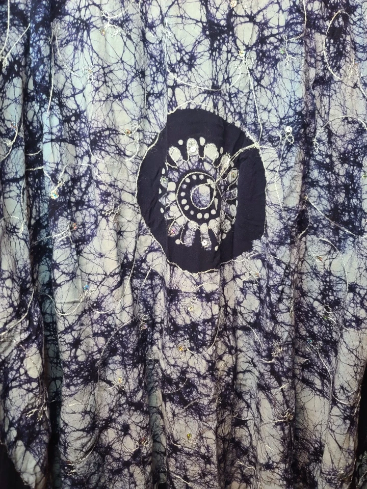 Rima Beach Kaftan 遮瑕连衣裙女式 OS 蓝色几何花卉宽袖 — 第 2/4 张图片