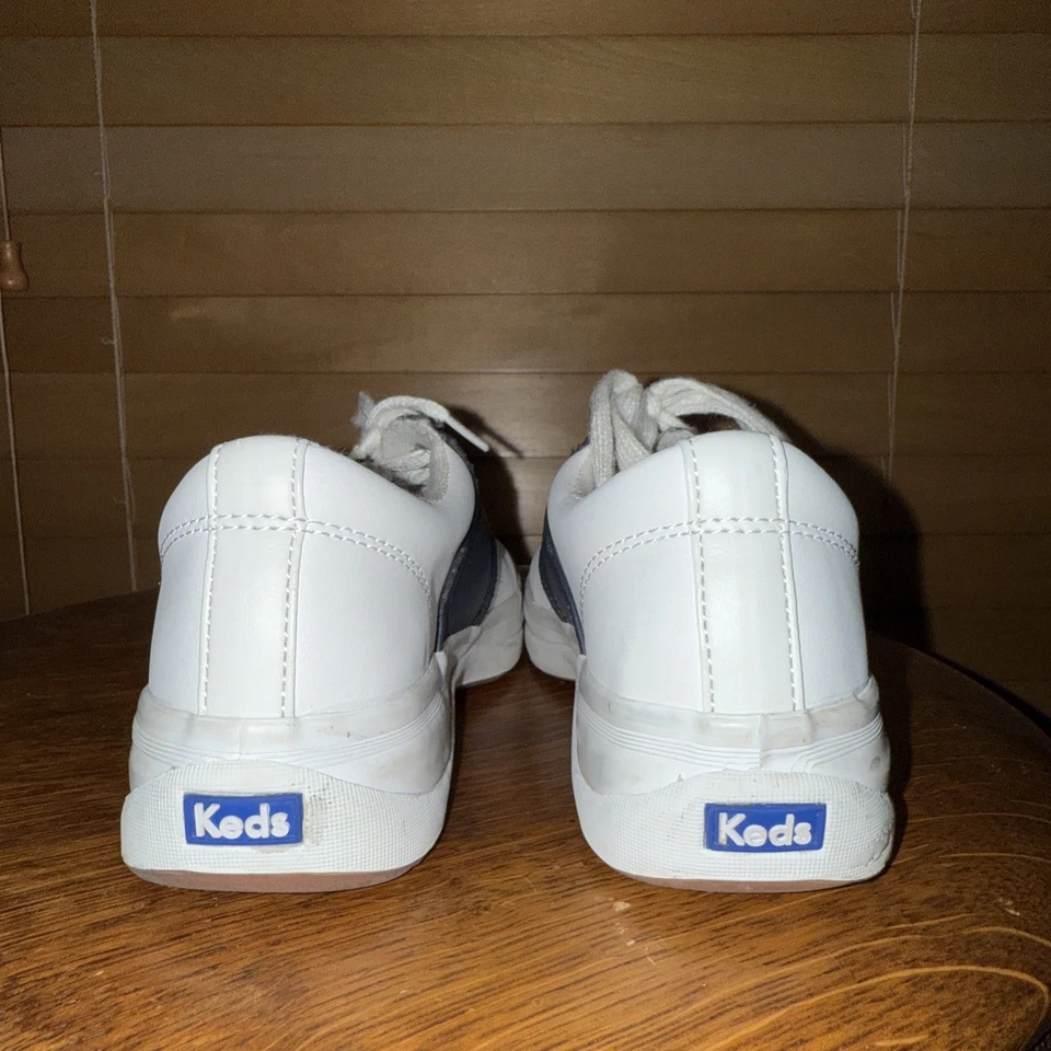Keds Sneaker Girl's White Navy Leather School Days 2 Lace Up Size 1 - Image 2 of 4