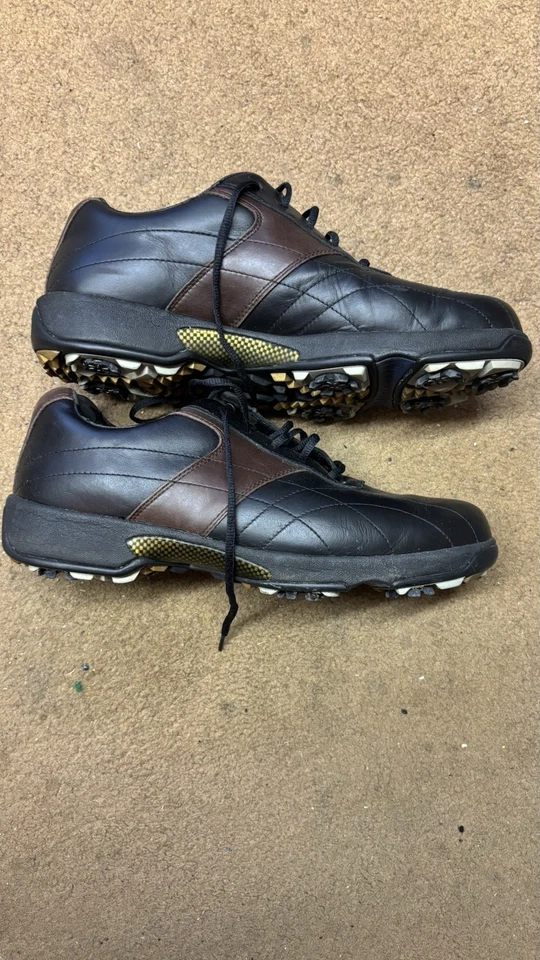 Мужские туфли для гольфа Walter Hagen размер 10 Вт черная/коричневая кожа шипы на шнуровке - Изображение 2 из 4