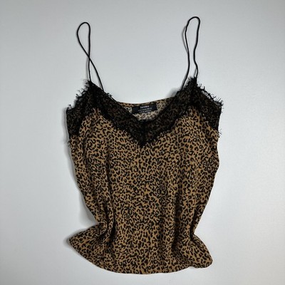 Y2K Tank Top Animal Leopard Print Size M Cami Lace Trim gyaru