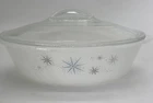 Vintage Glasbake Atomic Blue Starburst Glass Oval Casserole Dish Lid Has 2 Chips