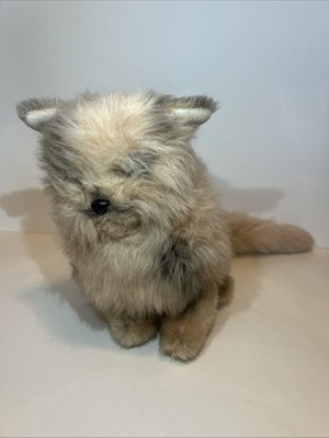Vintage KAMAR cat plush toy khaki and grey colored with blue eyes Made by Hand