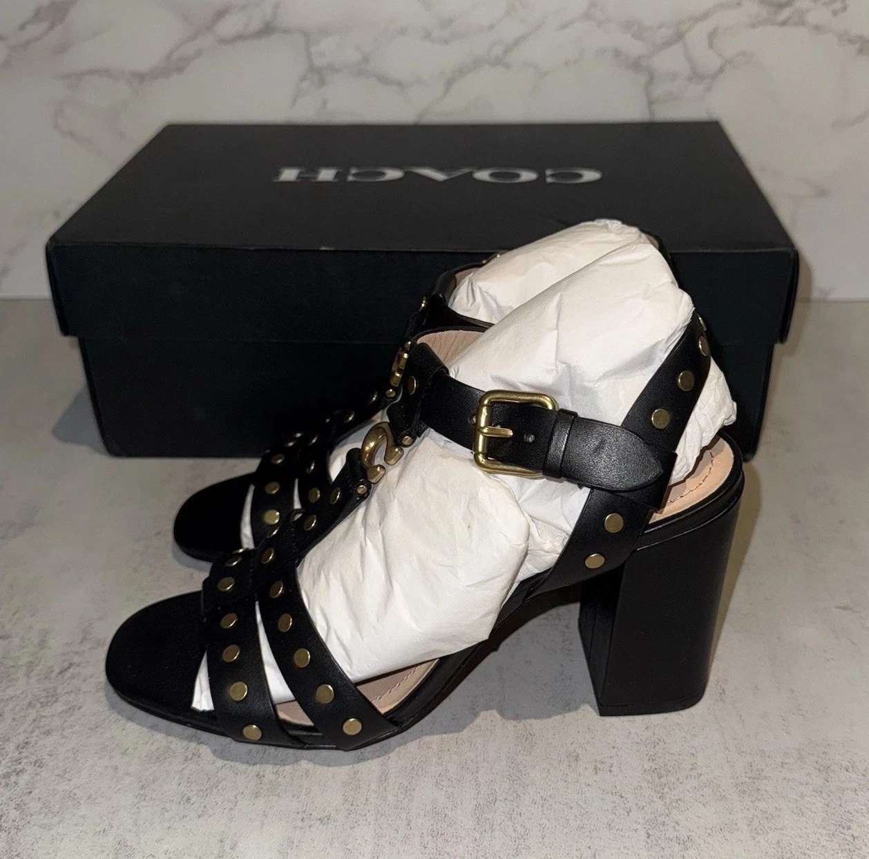 Coach Margaret sandalo in pelle nero 6 B (M) $258 vendita al dettaglio