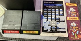 Intellivision Game Lot Of 2,BURGERTIME CART/MAN X2 OVERLAYS  & LOCK&rsquo; N &lsquo;CHASE