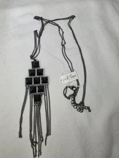 Park Lane Black Pyramid Fringe Chain Necklace Geometric Tiles Design New (Read⬇️