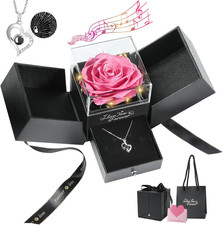 Preserved Rose Gifts for Women, Eternal Flower Rose Box with Heart Necklace, Rom