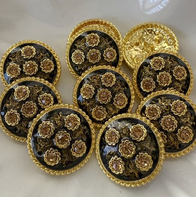 10PC Gold Rhinestone Flower Metal Buttons Crafts Shank Buttons 23mm