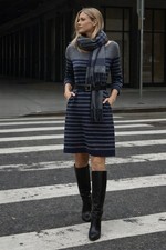 Banana Republic Italian Yarn Striped Knit Sweater Dress Gray Blue Sz M Workwear