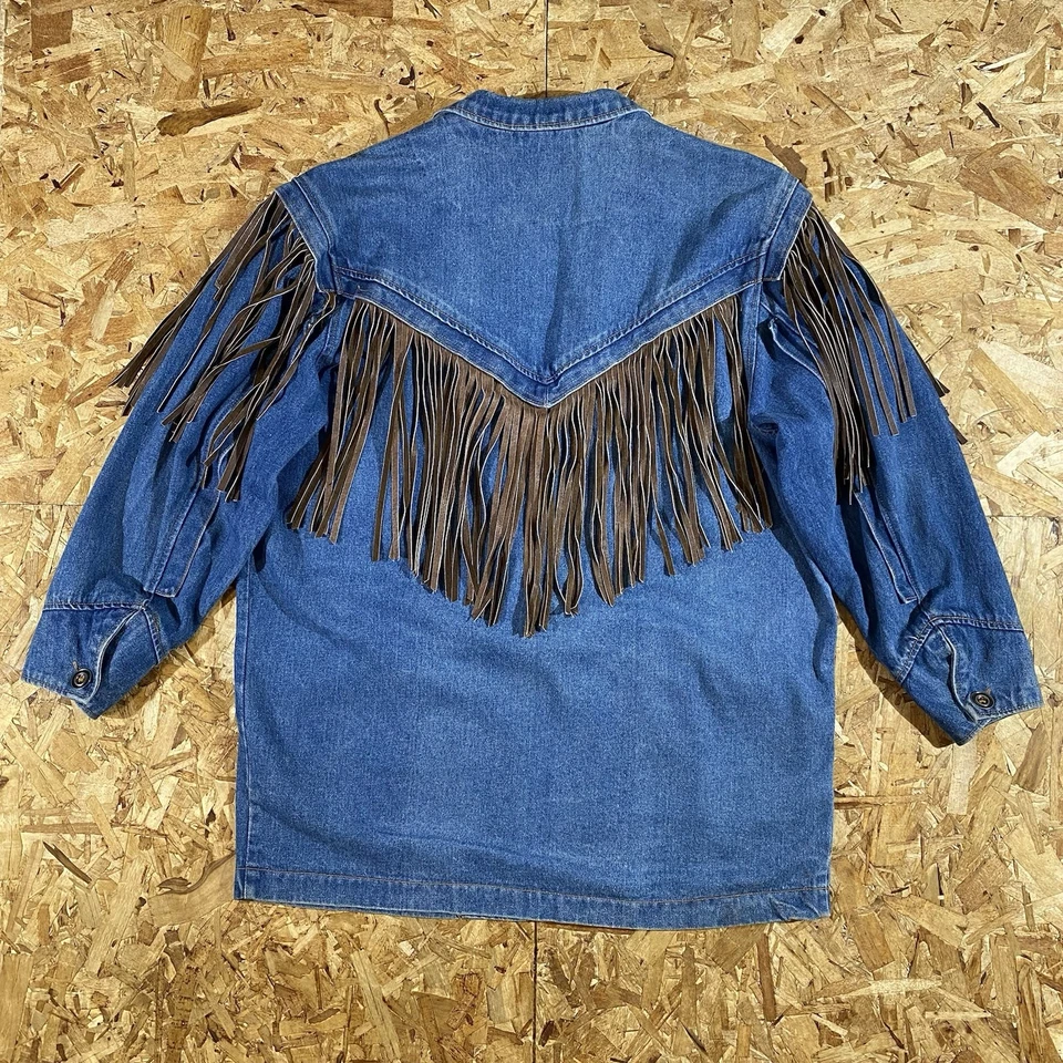 Винтажный 80-х джинсовой ткани кожи кисточки западный стиль куртка женщин размер большой - Изображение 2 из 4