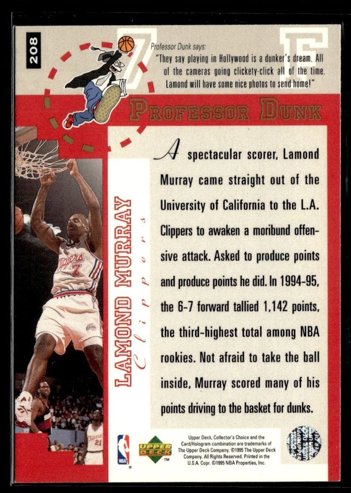 1995-96 Collector's Choice Player's Club Platinum Lamond Murray #208 - Image 2 of 2