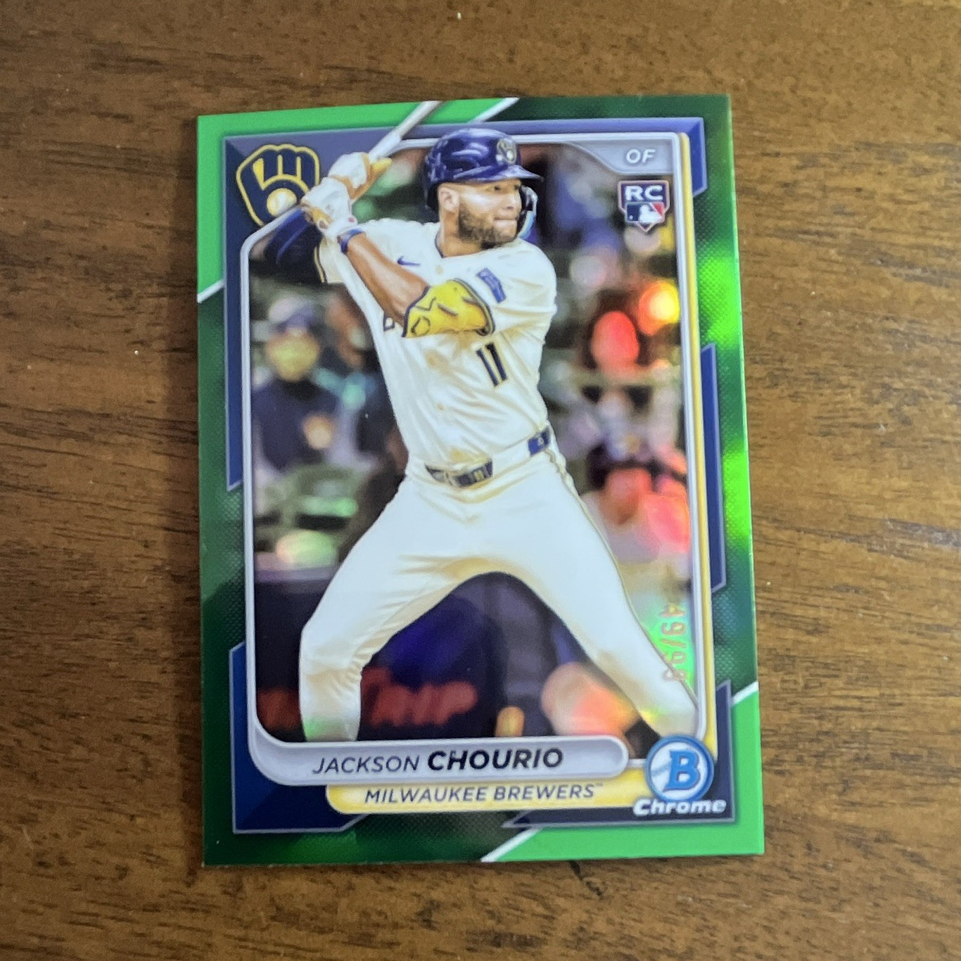 Topps 2024 Bowman Chrome Jackson Chourio RC Green Refractor /99 #69 Brewers