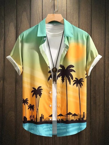 Men's new short sleeved lapel shirt casual printed shirt - Picture 7 of 20