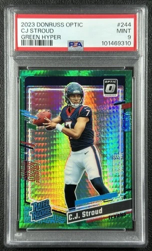 C.J. STROUD PSA 9 2023 PANINI DONRUSS OPTIC #244 GREEN HYPER PRIZM RATED ROOKIE