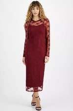 Bar III Burgundy Sheer Lace Midi Dress – Size Large | NWT | MSRP $69.50
