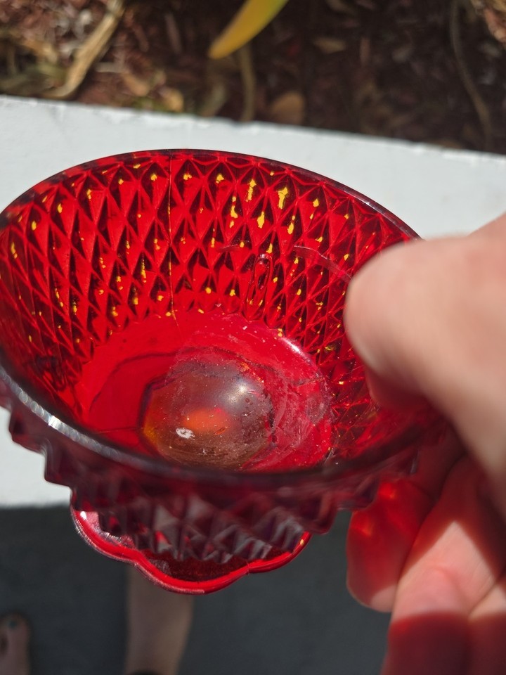 VINTAGE INDIANA GLASS RUBY RED DIAMOND POINT FAIRY LIGHT 5