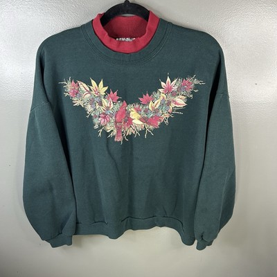 Vintage 90s Morning Sun Bird Crewneck Green Cottage Core Size Medium Petite