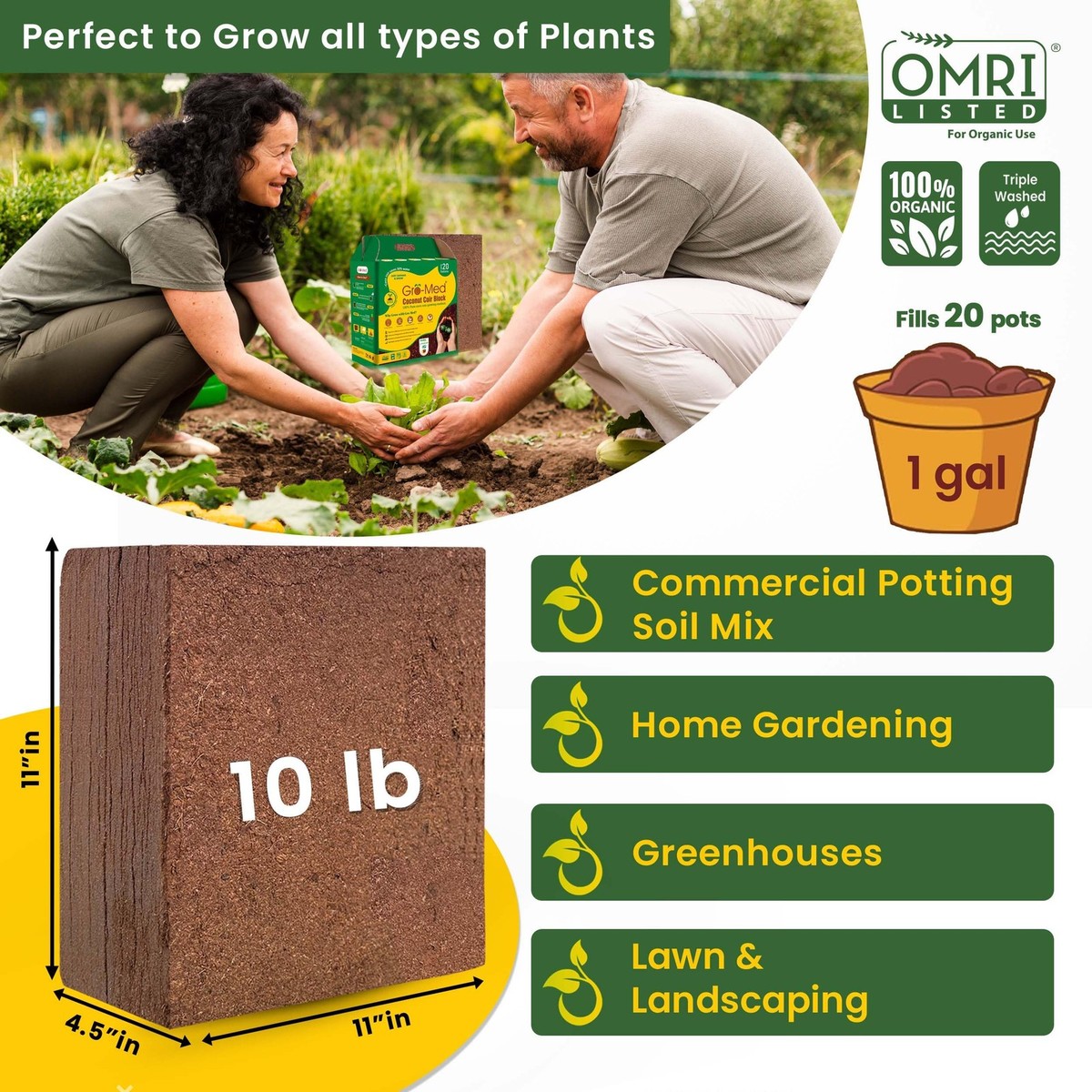 coco ❶❸10本 ②④⑤⑥⑦各5本 Coco Coir Brick 10 lbs – Expands to 80 Quarts – NPK Enriched