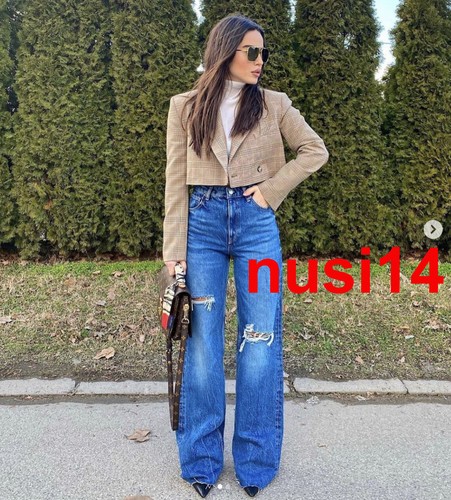 RIPPED WIDE LEG JEANS PANT NAVY BLUE 