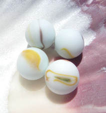 Sea Glass, Set of Opaque White Marbles with Brown, Yellow and Red Swirls