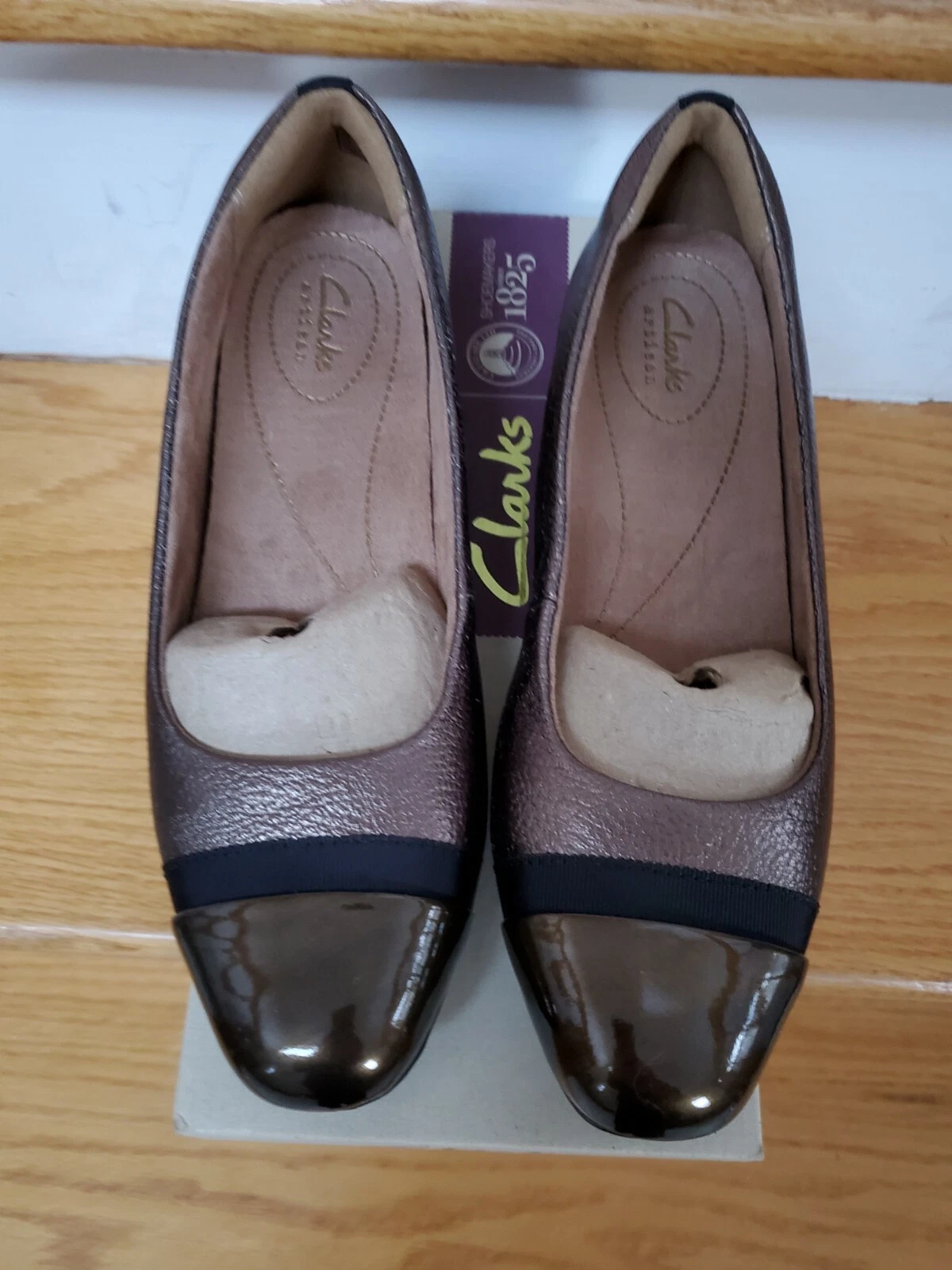 BALLERINE DONNA CLARKS BRONZO PELLE METALLIZZATA KEESHA ROSA NUOVE CON SCATOLA TG8