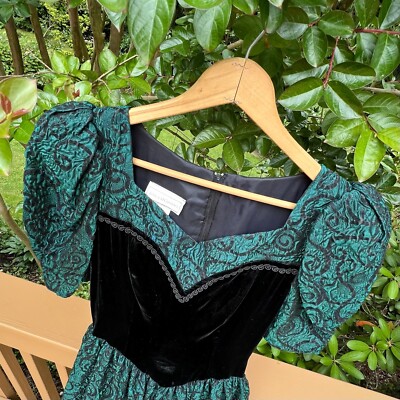 Gunne Sax Jessica McClintock 1980s emerald green black velvet Prom dress  size 4 | eBay