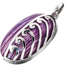 925 Sterling Silver Purple Mother Of Pearl Turbo Shell Sterling Pendant, 1 3/4"