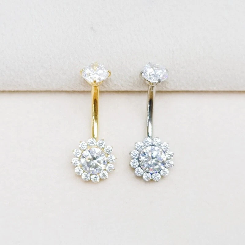 Piercing corporal ombligo brillo circonita cúbica redondo titanio 10 piezas G23 14Gx10x5/8 mm Foto 2 de 3