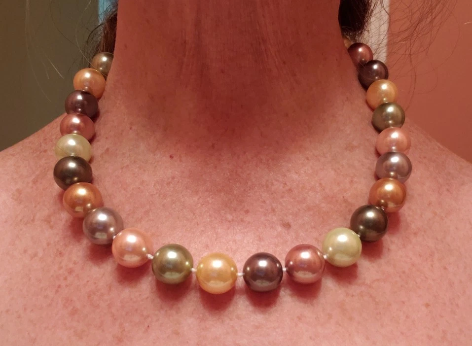 14mm Madreperla Collana 45.7cm Argento Sterling Gancetto a Levetta Multicolore - Immagine 2 di 4