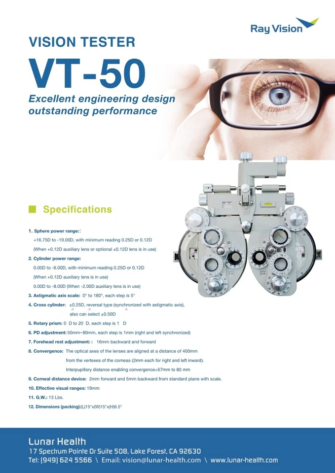 Ophtalmique Vue Vision Testeur Blanc Optique Manuel Refractor Optométrie VT-50 - Photo 3/3