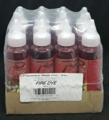 48 Bottles Pautzke HIGH OCTANE FIRE DYE Fish Bait 4 Ounce RED Fishing ...