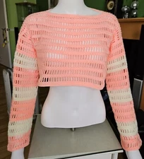  Hand crochet  top  crop, long sleeve Arm Warmer Jumper  Approx SIZE 6-8 UK 
