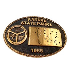 Kansas State Parks Belt Buckle 1985 Vintage KS Outdoors Ranger Wildlife Country