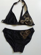 Boots Black and Gold Triangle Halter Neck Bikini UK 10
