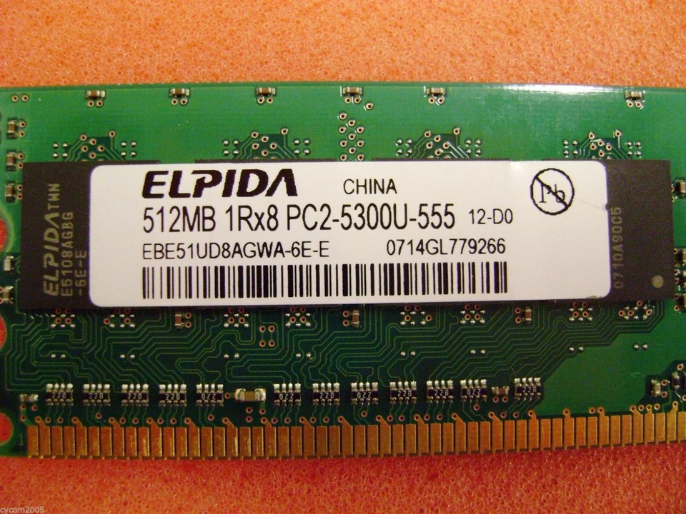 Elpida 512MB 1Rx8 PC2-5300U-555  * EBE51UD8AGWA-6E-E *  Memory Module * Tested - Image 2 of 4