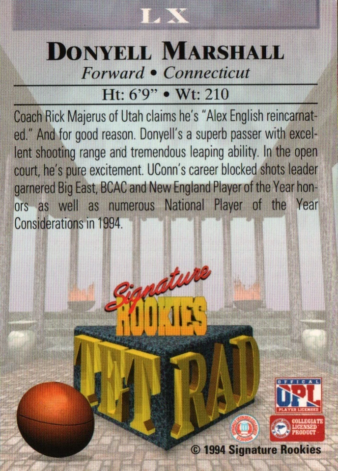 1994 Signature Rookies Tetrad #LX - Donyell Marshall PR45000 Connecticut 94-650 - Image 2 of 2