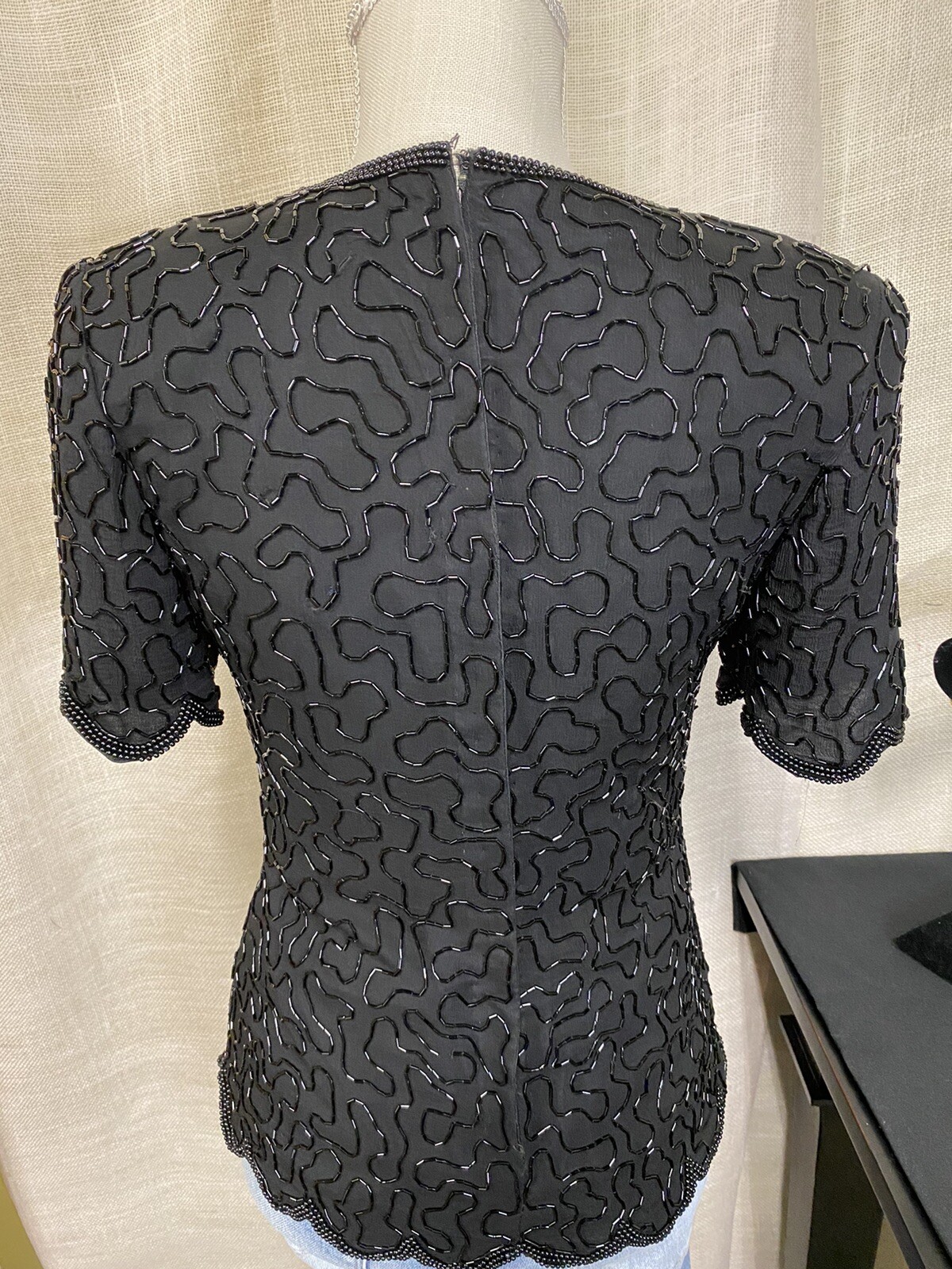 Vintage Stenay Black Beaded Sequin Holiday Top 80’s Cocktail Party Christmas image 2