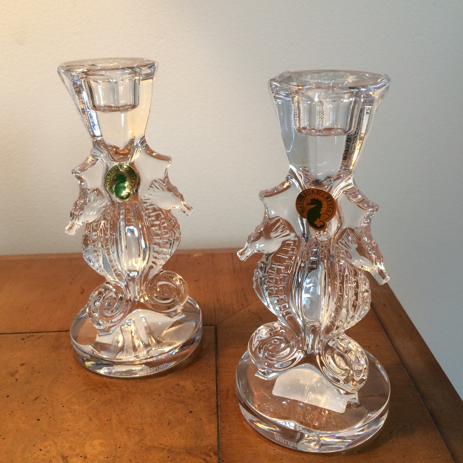 Waterford Seahorse Candlesticks S/2 6" Lead Crystal Candle Holders Pair